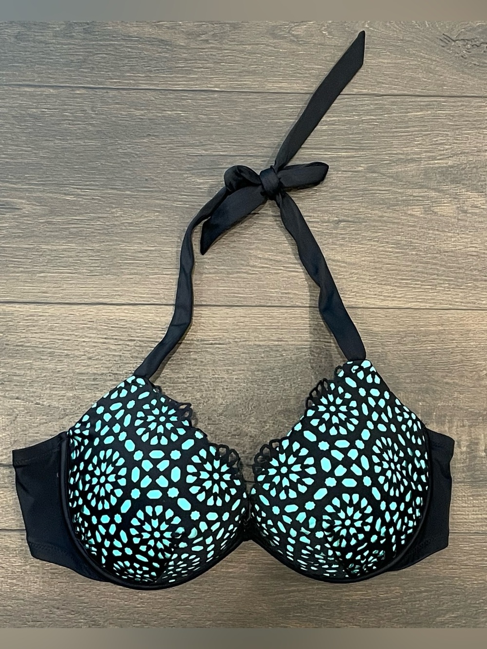 Shade & Shore Black & Aqua Halter Push-Up Bikini Top